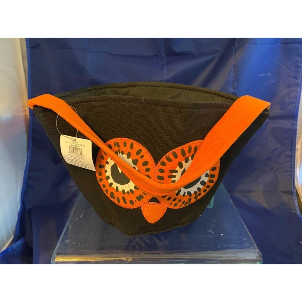 Place & Time Halloween Owl Treat Bag Black Orange Canvas Bucket 14x7 1739-5716 - Picture 2 of 6